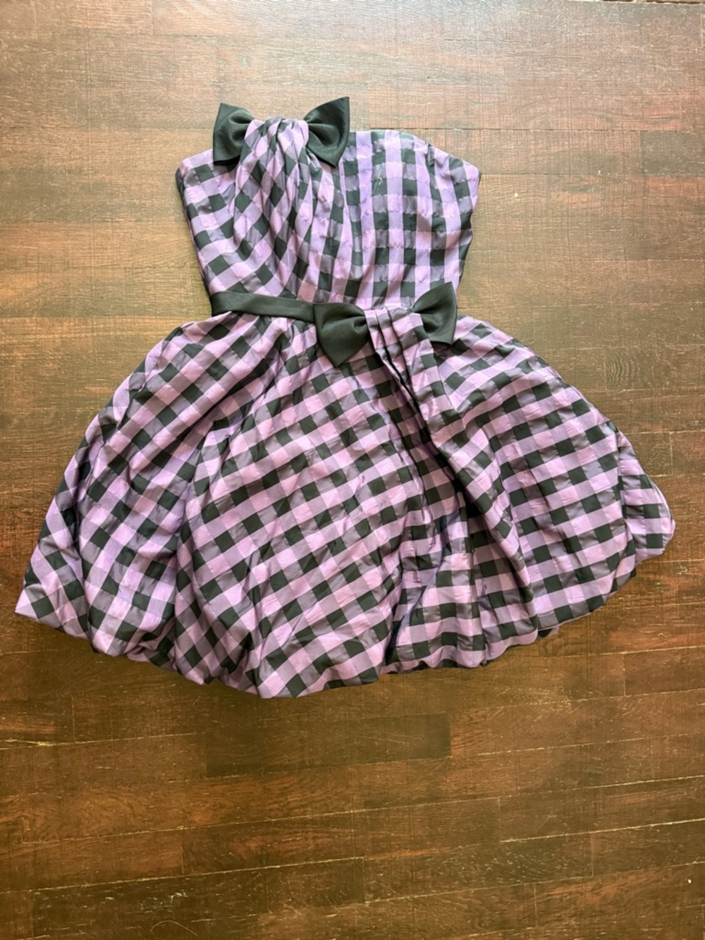 Maggie Sottero Lavender and Black Gingham Strapless Dress